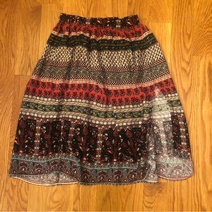Hollister Floral Pink Black Pattern Midi Slit Skirt XS
